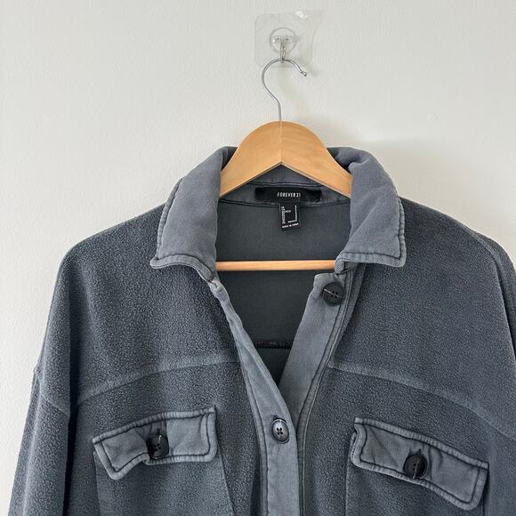 Forever 21 Button Front Collared Long Sleeve Casual Shacket Shirt Gray S - Picture 3 of 7
